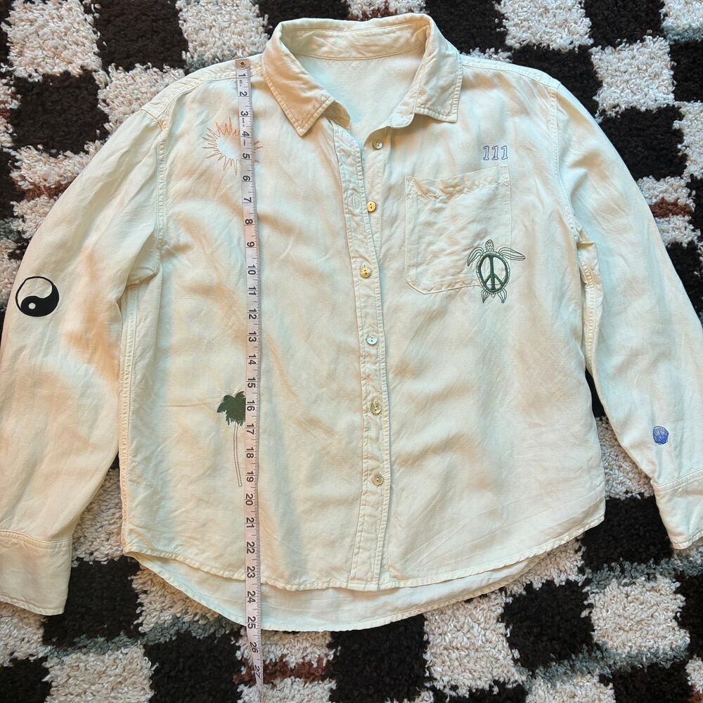 Spiritual Gangster Beaudry Linen Button Down Shirt Cream Embroidered Boho Size S - Picture 3 of 8